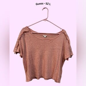 Guess Corral Boat-Neck Long Crop T-Shirt | SIZE L